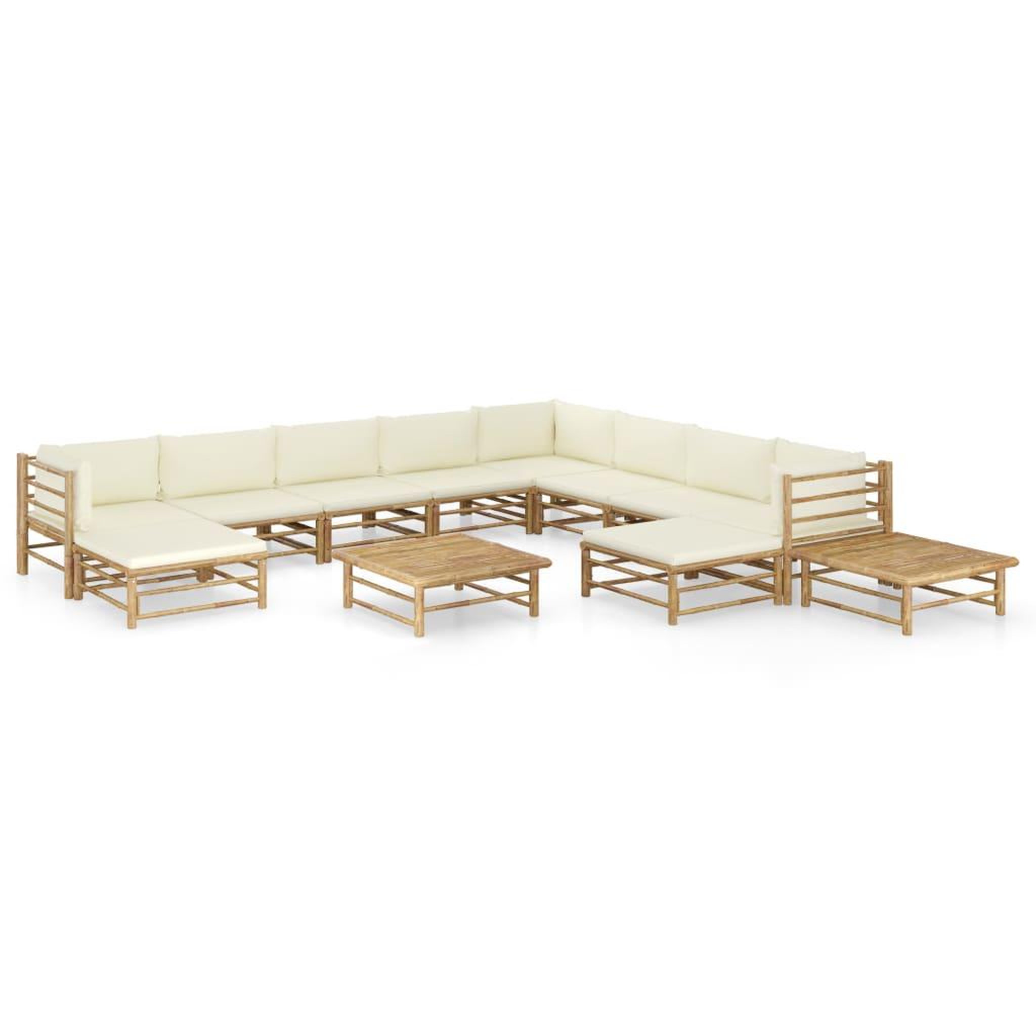 Voir la diapositive 1 : VIDAXL Salon de jardin 12 pcs avec coussins blanc creme bambou