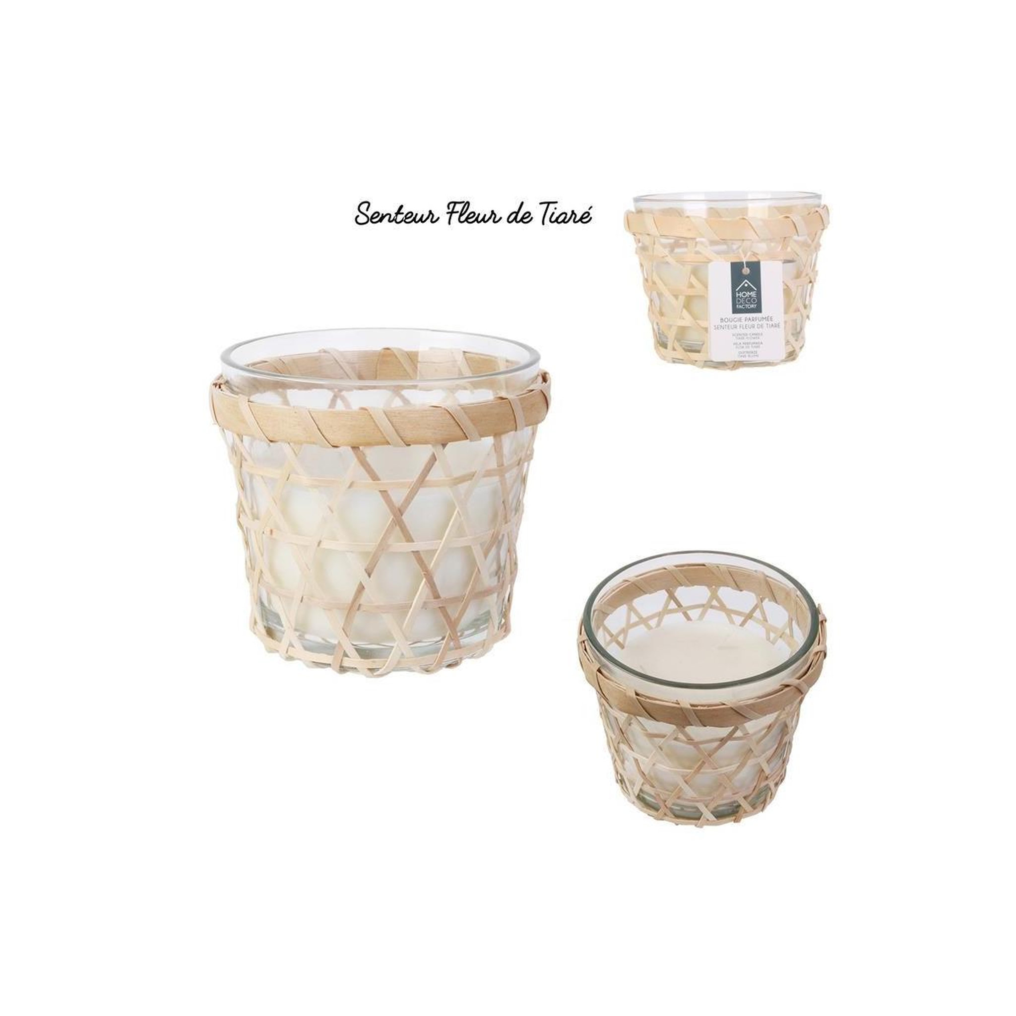 Voir la diapositive 3 : The Home Deco Factory Bougie parfumée  panier en bois  12cm fleur de tiaré