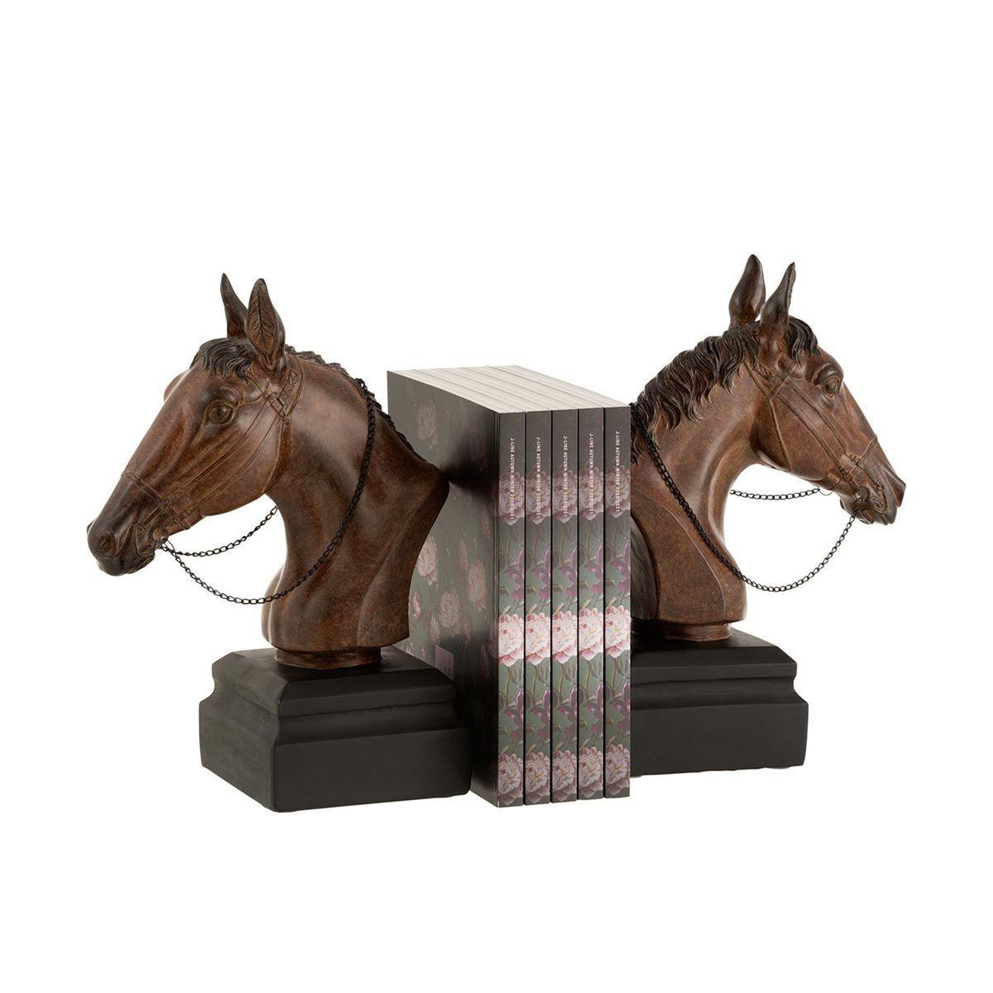 Voir la diapositive 2 : J-LINE Lot de 2 serre-livres design  cheval  29cm marron