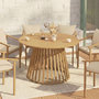 Voir la diapositive 2 : ID MARKET Table de jardin ronde SOLAL 120 cm 6 personnes avec pied lattes en métal effet bois