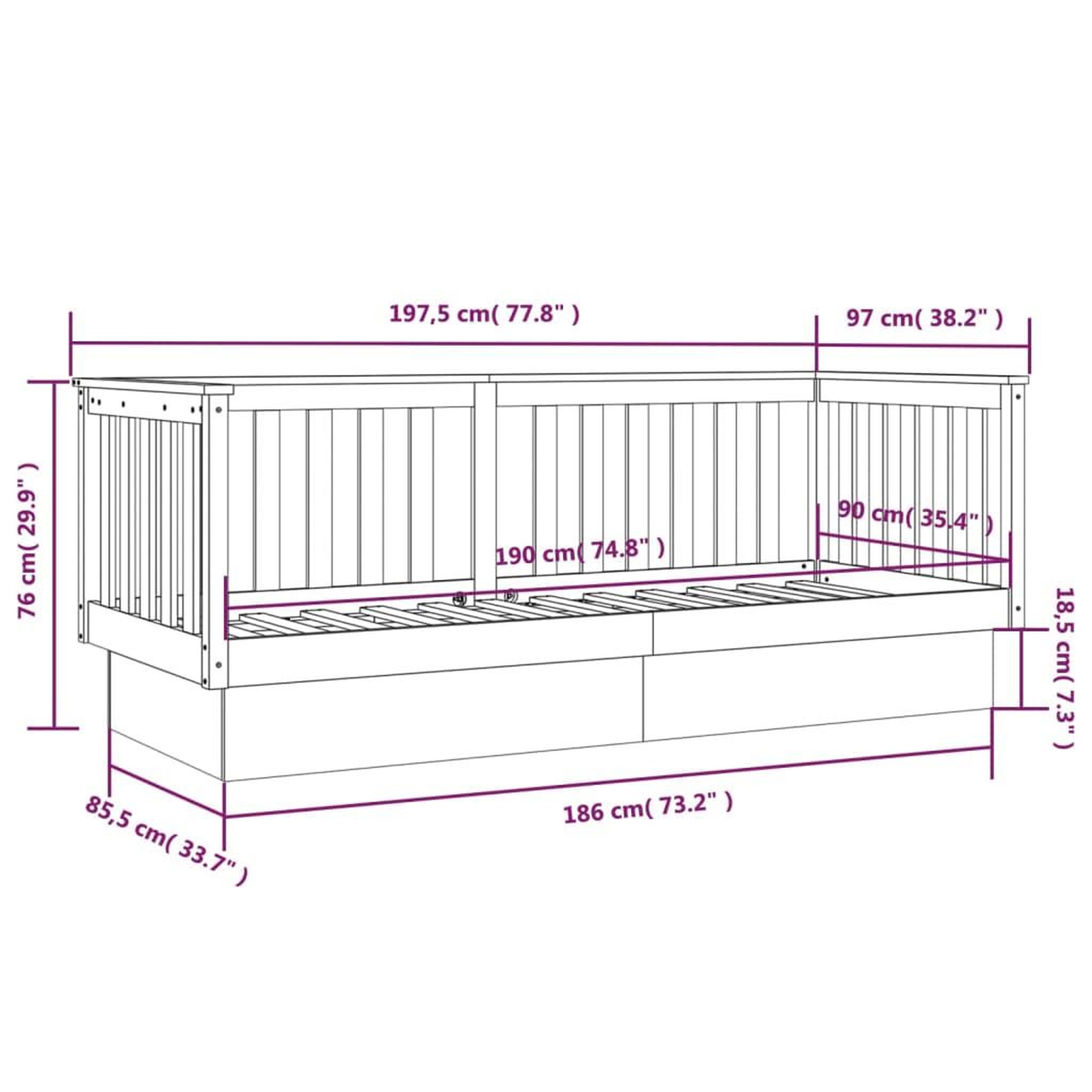 Voir la diapositive 6 : VIDAXL Lit de jour sans matelas 90x190 cm bois de pin massif
