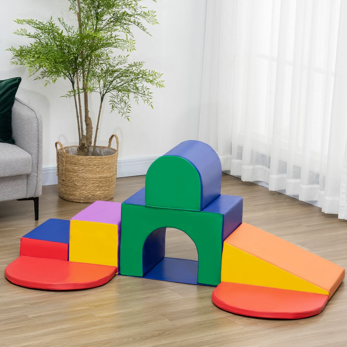 HOMCOM 7 blocs de construction en mousse XXL - modules de motricité - jouets éducatifs - certifiés normes EN71-1-2-3 - mousse EPE revêtement PU multicolore