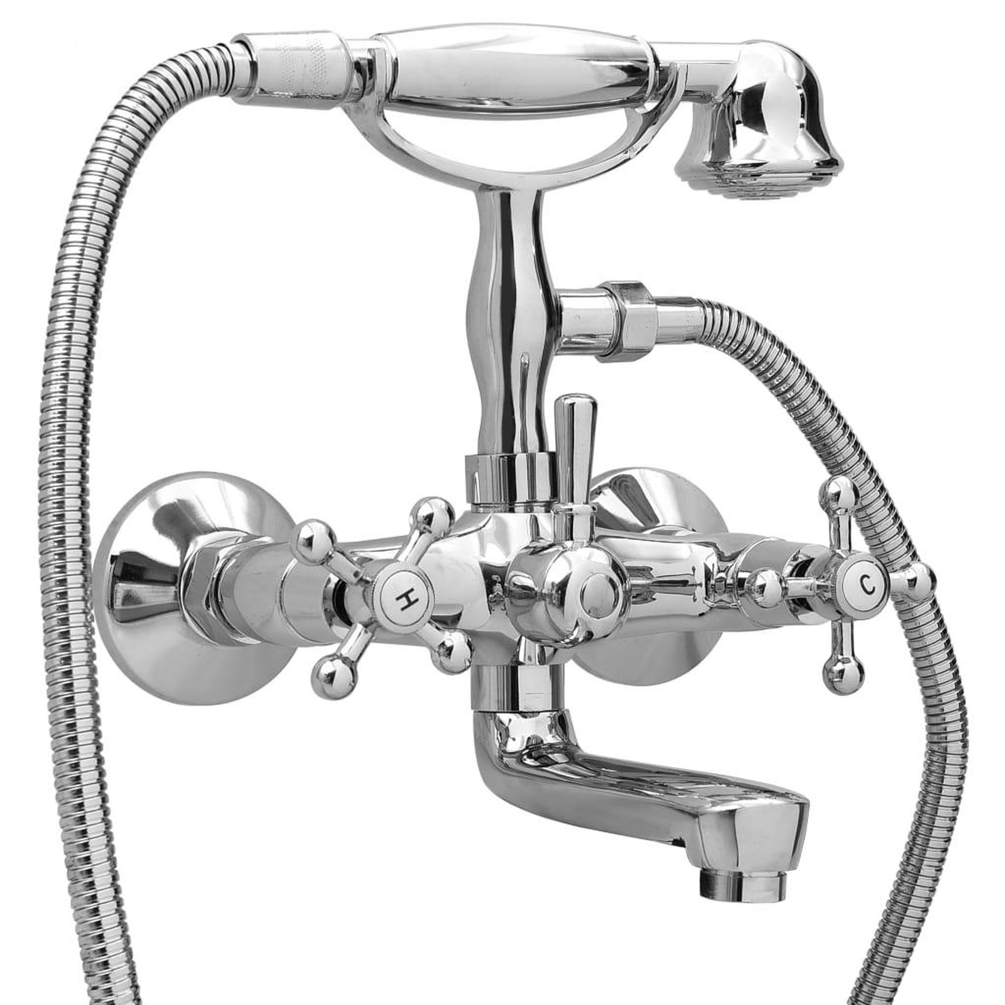 VIDAXL Robinet de baignoire a 2 poignees et deviateur de douche chrome