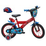 Marvel Vélo enfant - Modèle 14'' Spiderman + Casque pour enfant de 95/110 cm avec stabilisateurs - Plaque décorative avant - Porte bidon - 2 freins
