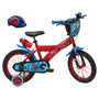 Voir la diapositive 1 : Marvel Vélo enfant - Modèle 14'' Spiderman + Casque pour enfant de 95/110 cm avec stabilisateurs - Plaque décorative avant - Porte bidon - 2 freins