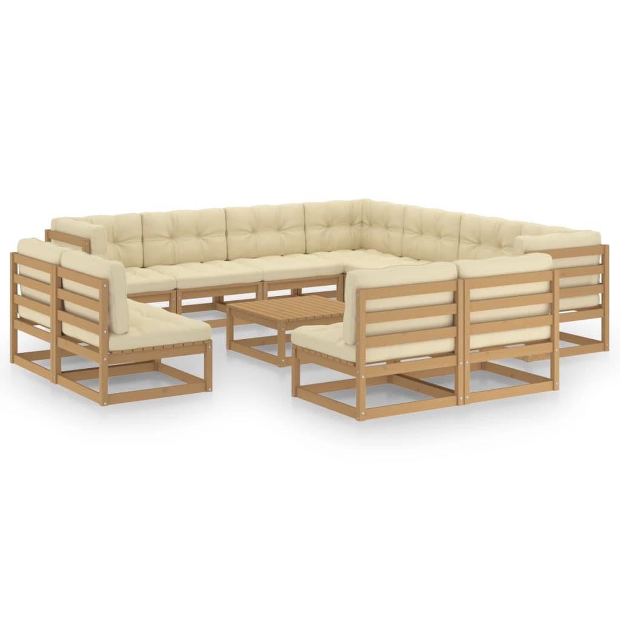 Voir la diapositive 1 : VIDAXL Salon de jardin 12 pcs avec coussins marron miel bois de pin
