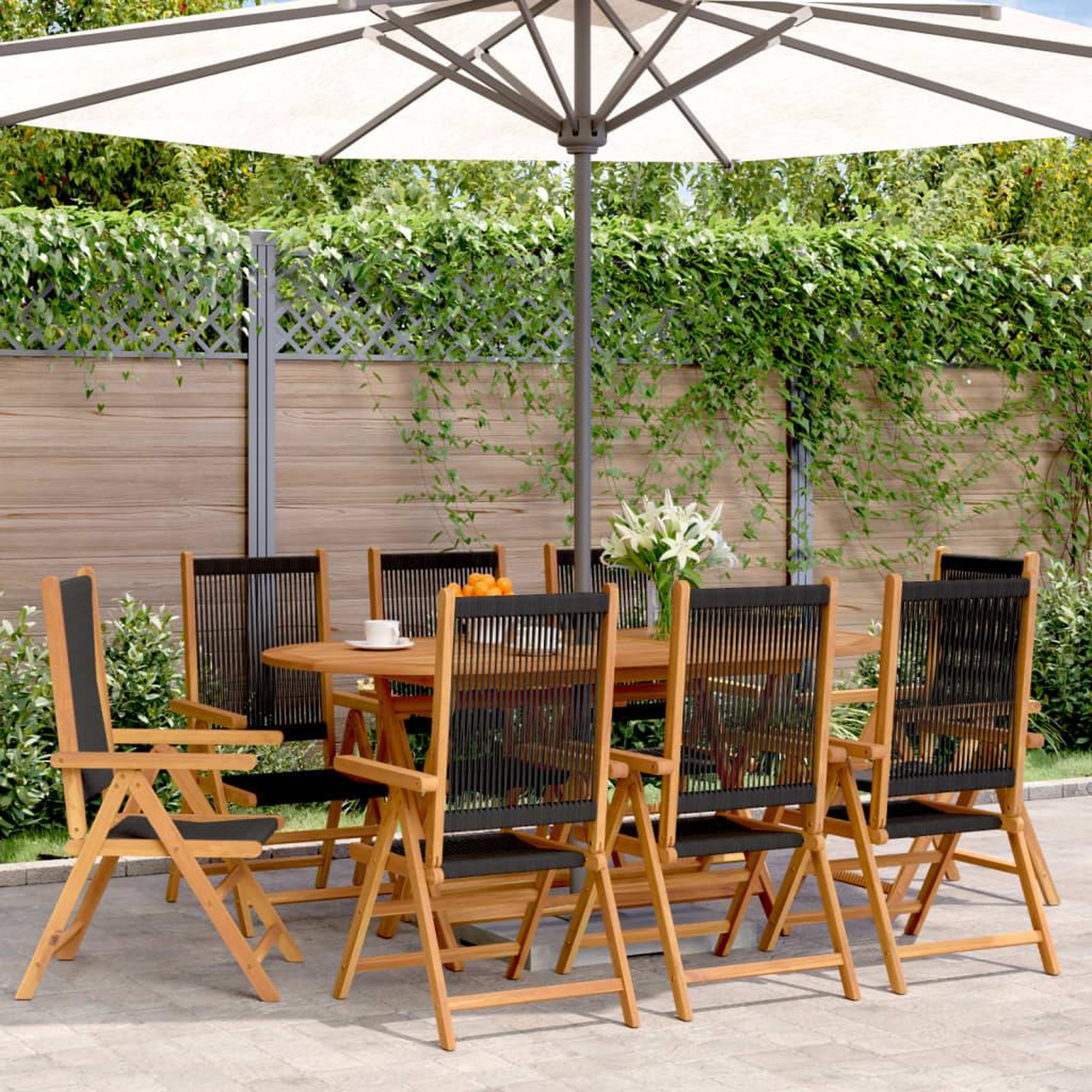 VIDAXL Chaises inclinables de jardin lot de 8 noir bois massif acacia