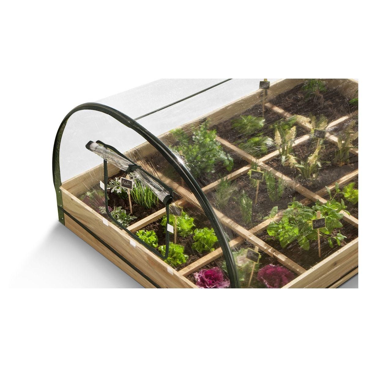 Inkazen Carré potager avec serre - Bois et PVC - 12 compartiments - 0,92m² - AROMA