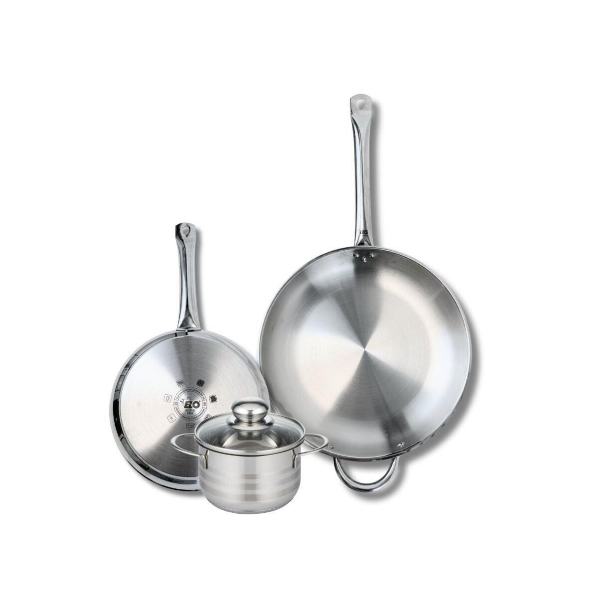 ELO Ensemble de 2 Poêles de cuisson 24 et 32 cm et 1 faitout 14 cm Elo Profi Brillant