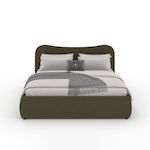 CONCEPT USINE Lit coffre 140x190cm design arrondi velours côtelé vert PLANO