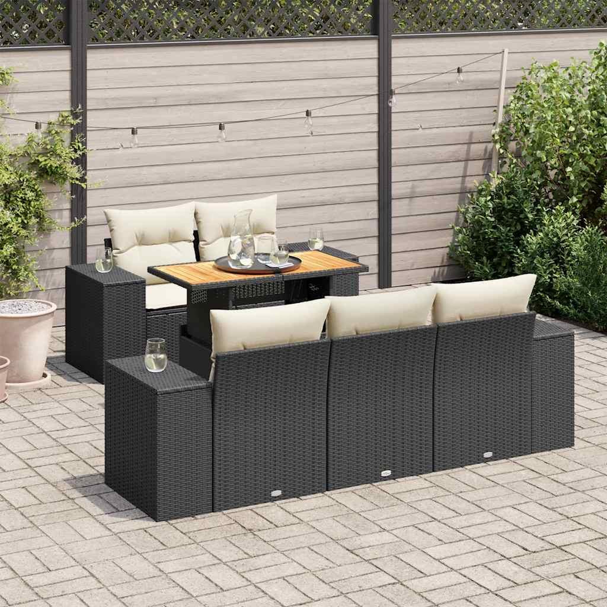 VIDAXL Salon de jardin 6 pcs avec coussins noir resine tressee