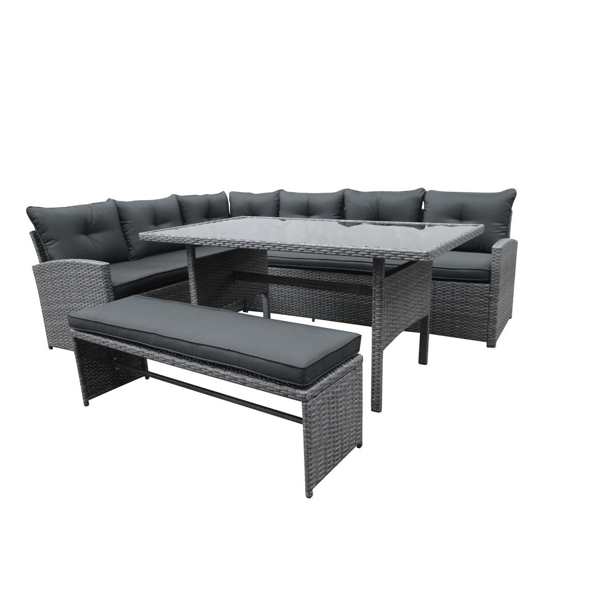 GARDENSTAR Salon bas de jardin - 8 places - Acier/bois - Gris - CANCUN