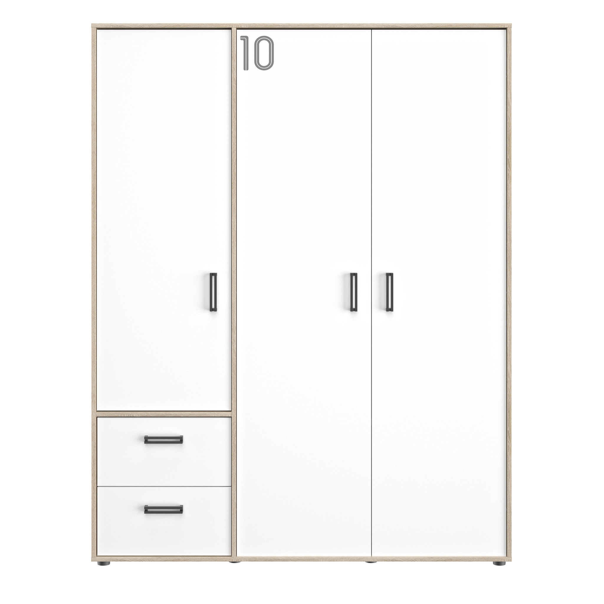 Voir la diapositive 2 : Armoire 3 portes 2 tiroirs  L155xH200xP60cm ALLAN