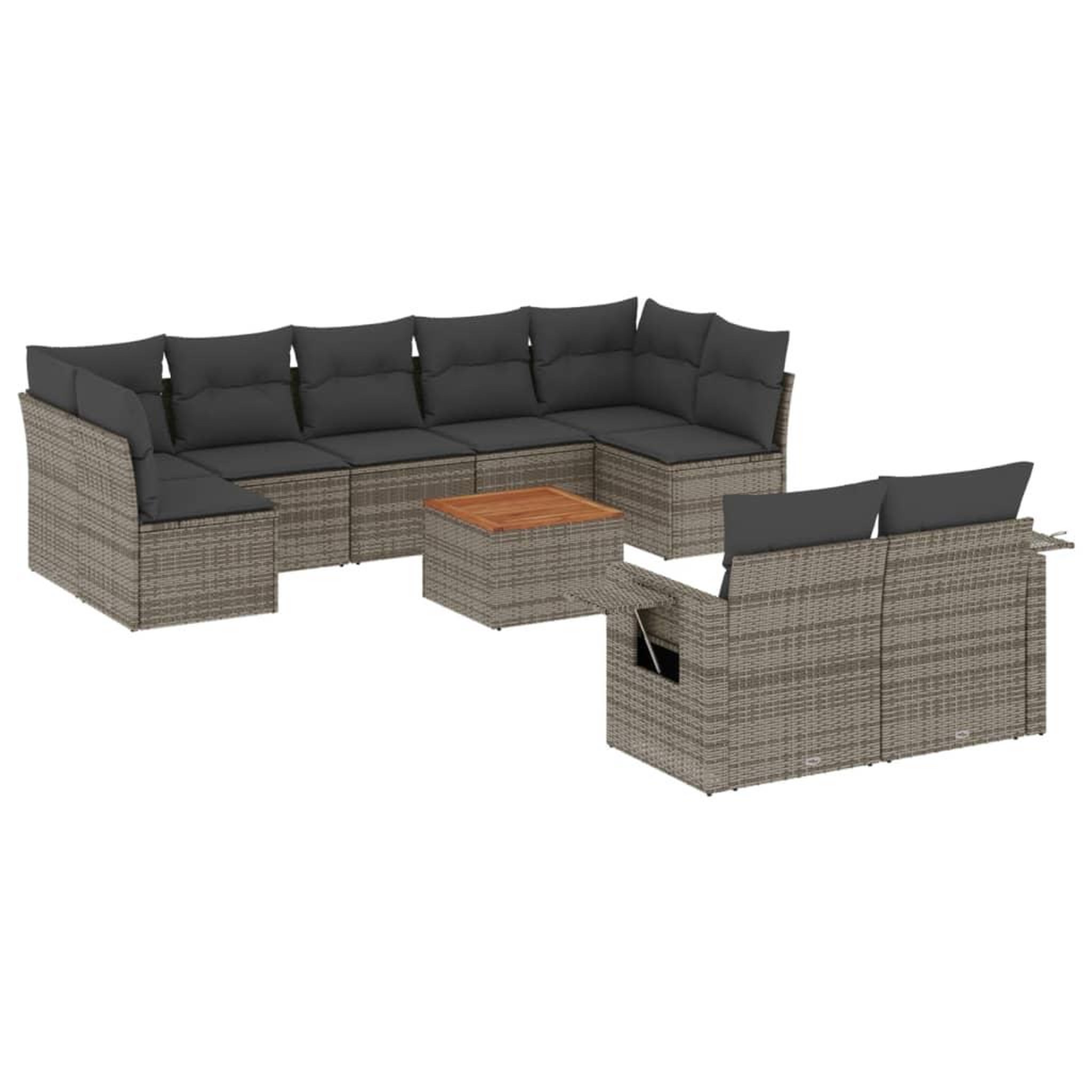 Voir la diapositive 2 : VIDAXL Salon de jardin avec coussins 10 pcs gris resine tressee