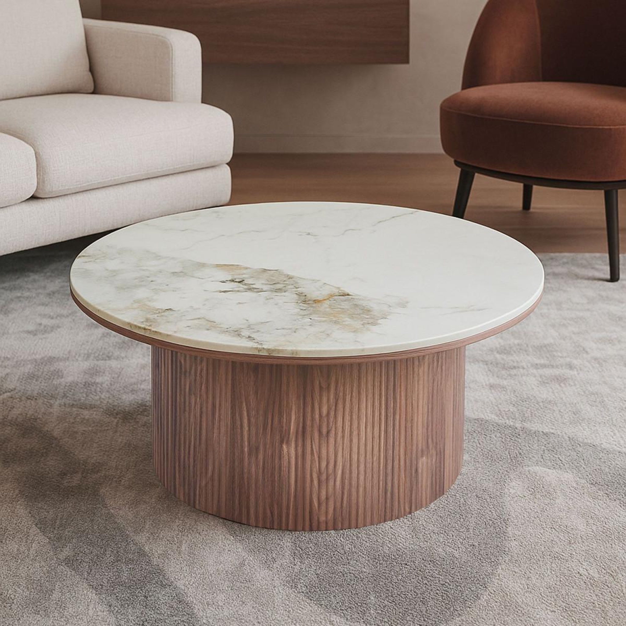 Voir la diapositive 3 : Paris Prix Table basse effet marbre  agnes  80cm blanc