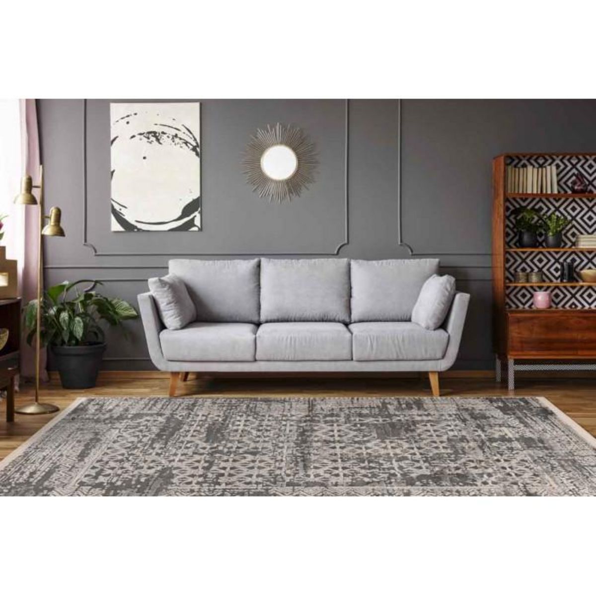 Paris Prix Tapis Tissé à Poils Courts Zébré  Adeon  Gris