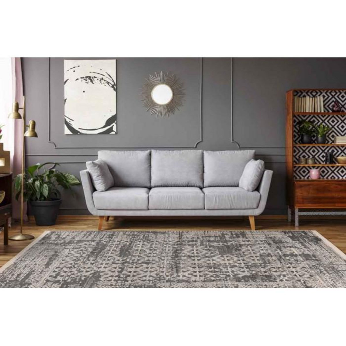 Paris Prix Tapis Tissé à Poils Courts Zébré  Adeon  Gris