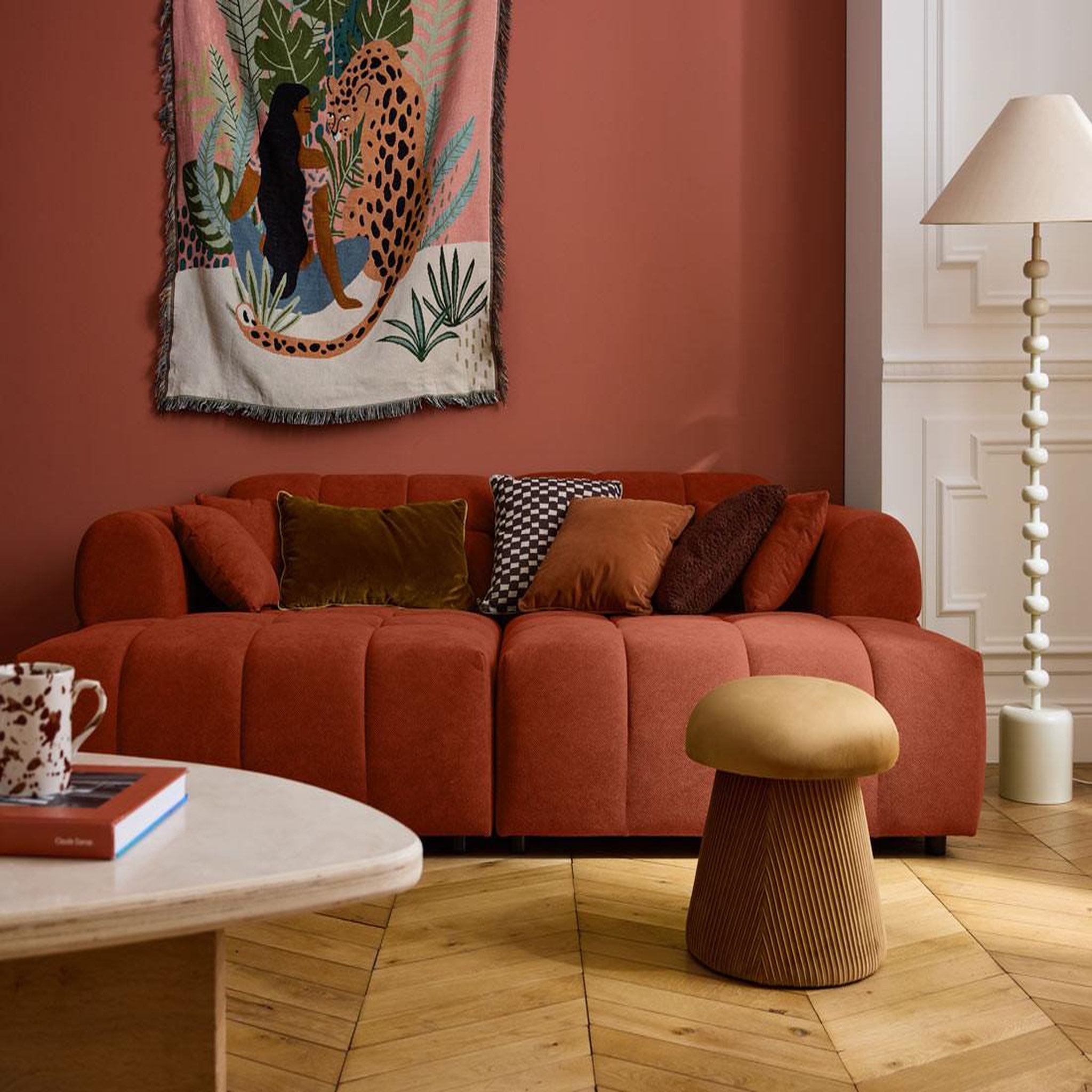 LISA DESIGN Ray - canapé droit 4 places avec double méridienne - assise profonde - en tissu texturé. Coloris disponibles : Noir, Vert, Orange, Bleu, Rouge, Gris, Beige