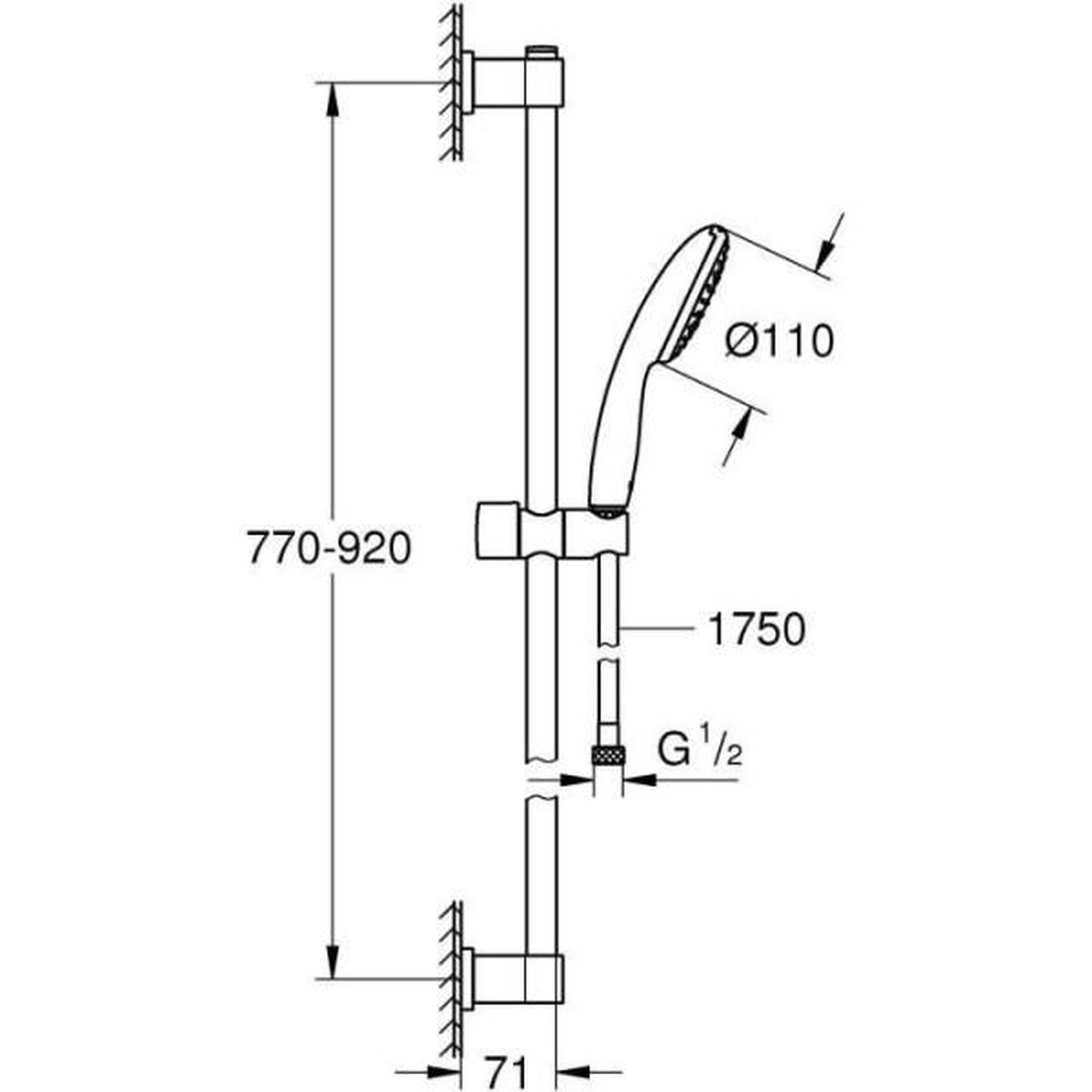 Voir la diapositive 2 : Grohe Ensemble de douche avec pommeau 1 jet, barre 90cm et flexible - GROHE Vitalio Start 110 26953001 - Economie d'eau - Chromé
