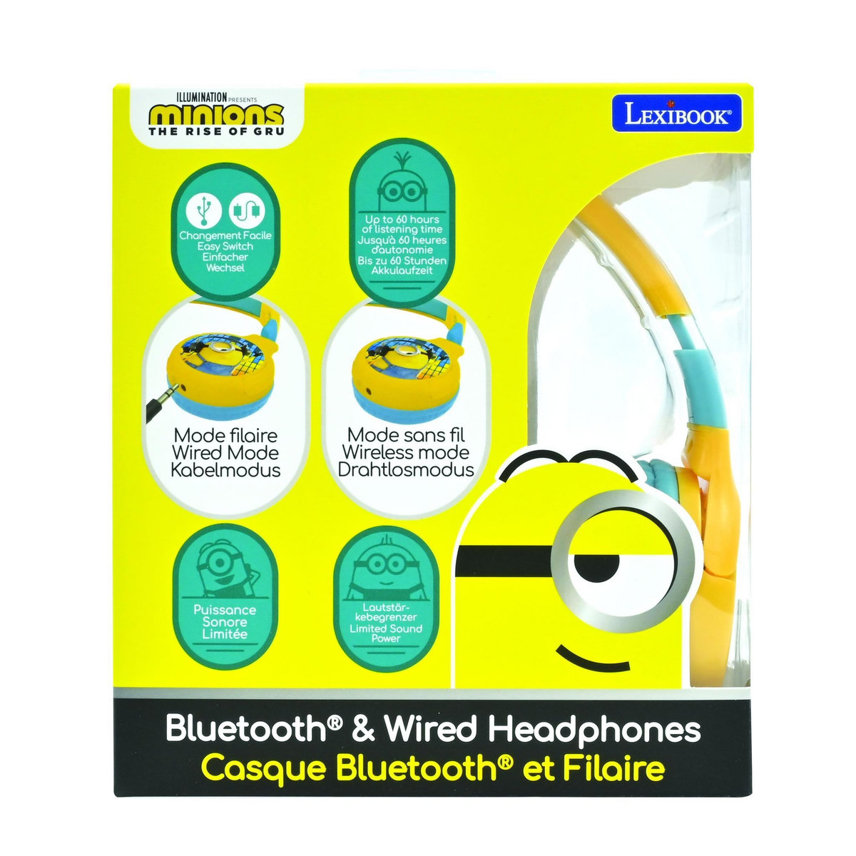 Lexibook Casque 2 en 1 Les Minions Bluetooth et Filaire avec limitation de son