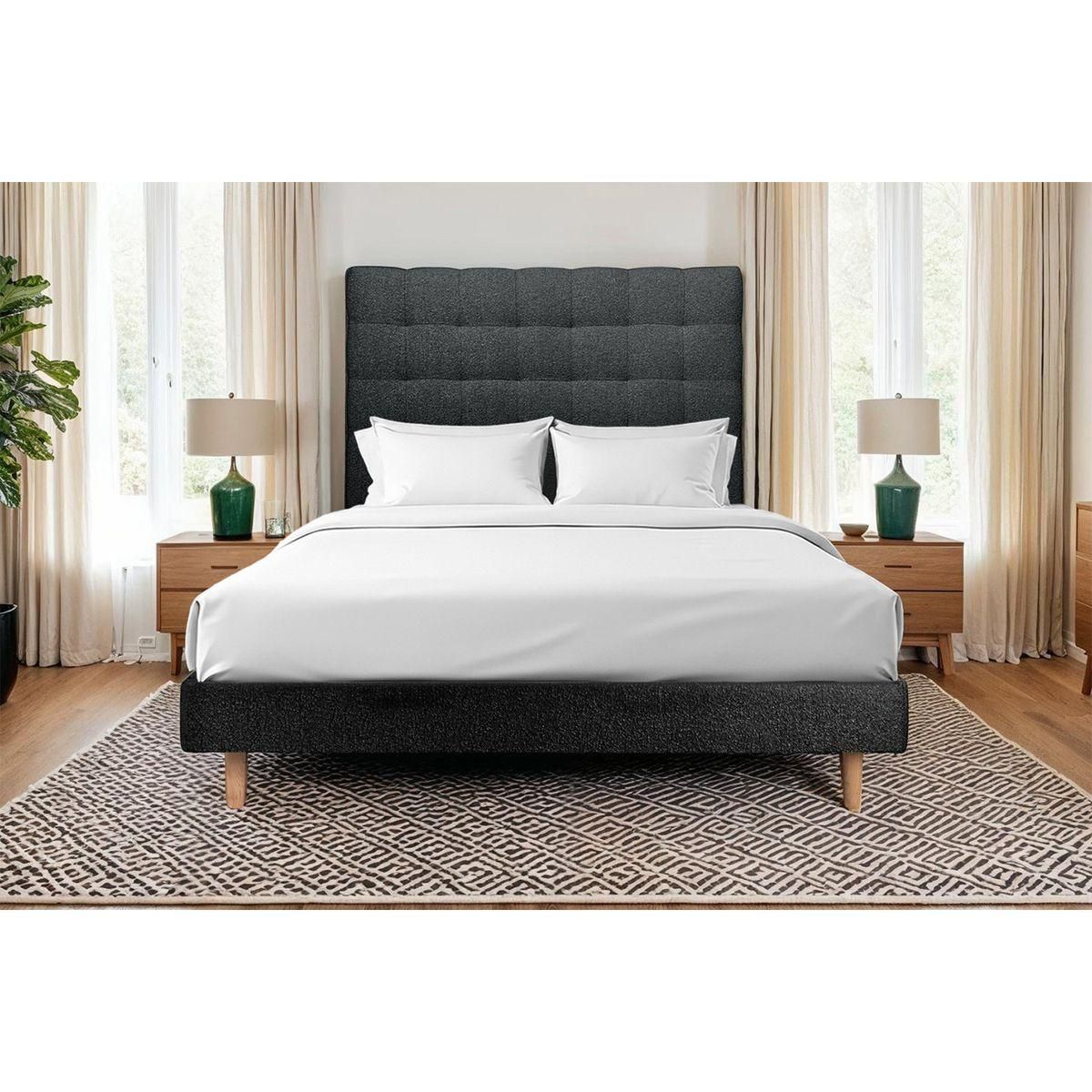 Sommeil de Plomb Lit avec tête de lit capitonnée bouclette et sommier kit - Hauteur totale : 29cm