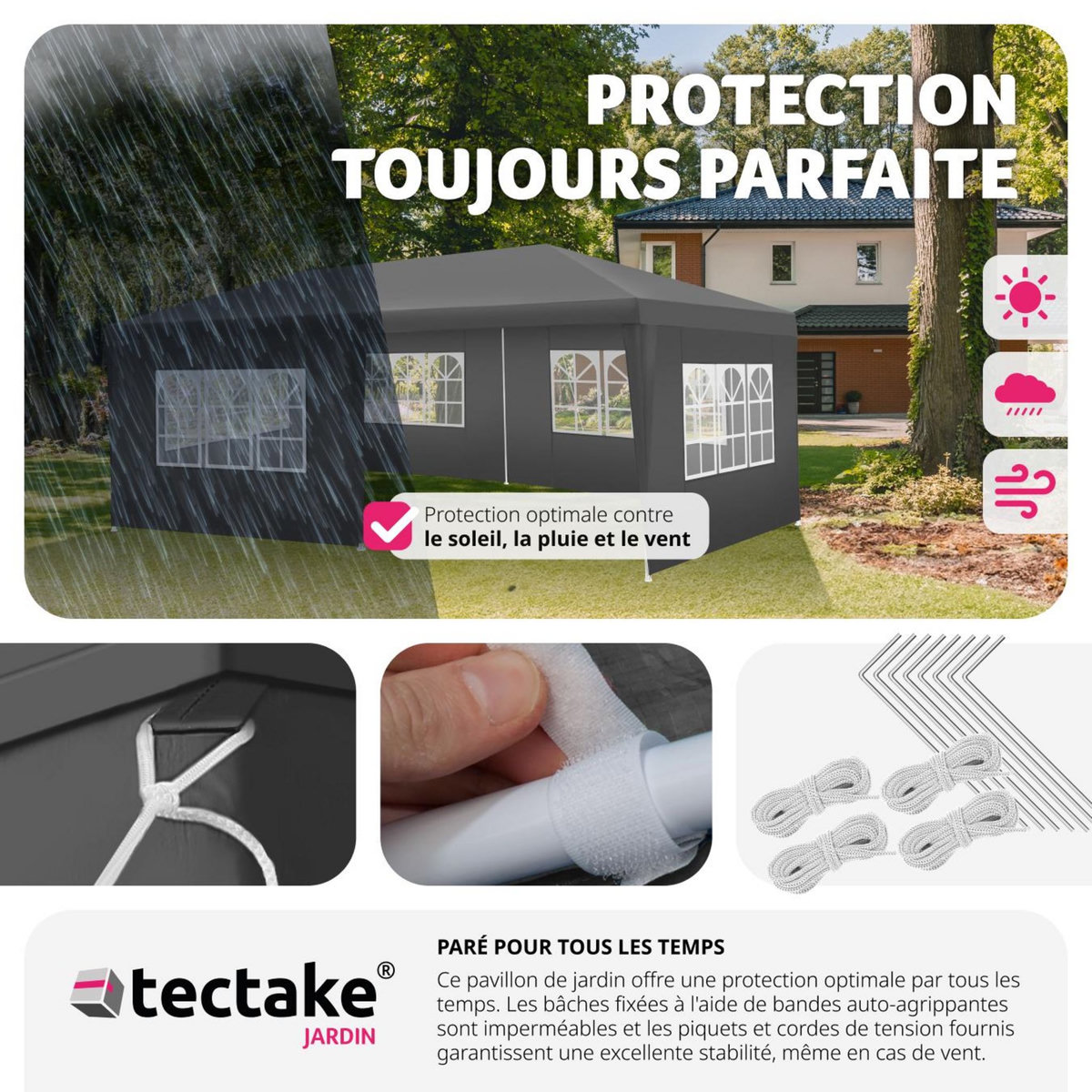 tectake Tonnelle Vivara 6 x 3 m avec 5 éléments latéraux