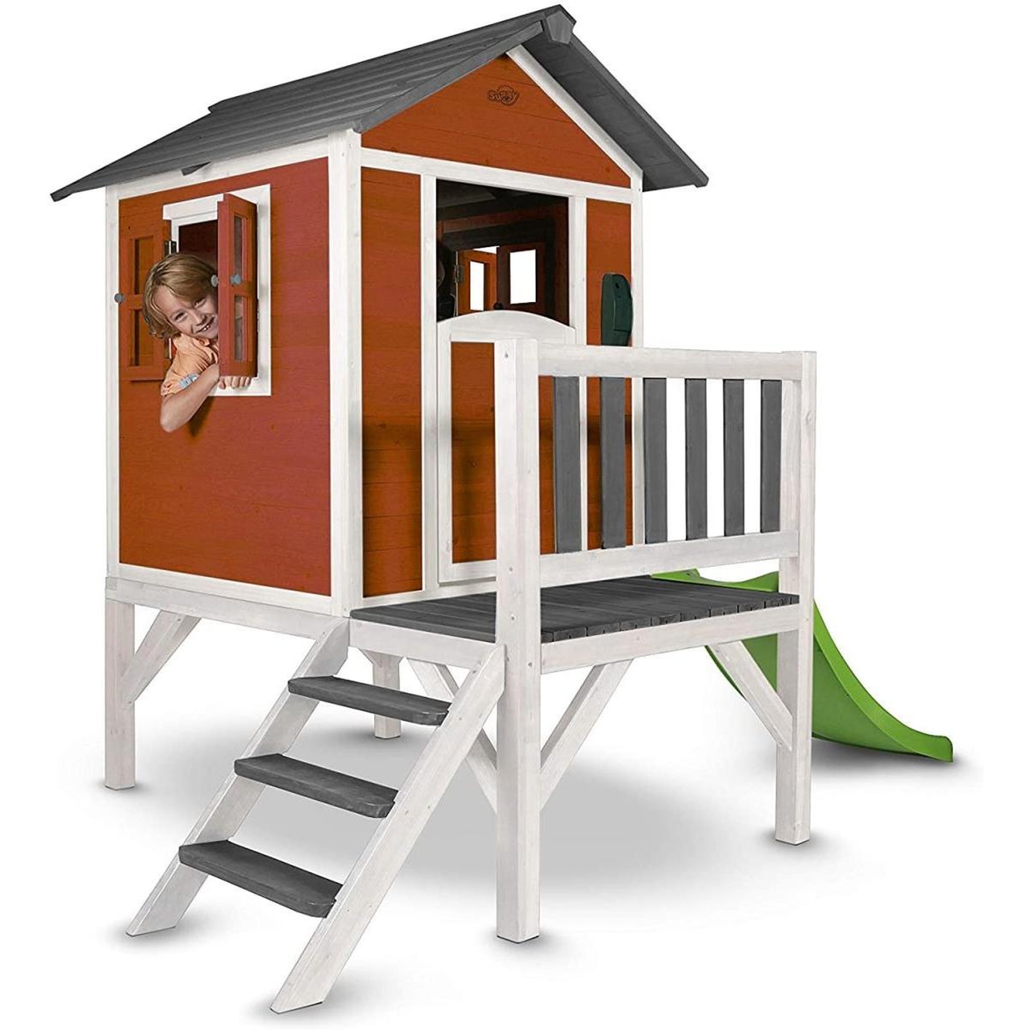 Axi House AXI Maisonnette Lodge XL en bois Rouge toboggan Vert