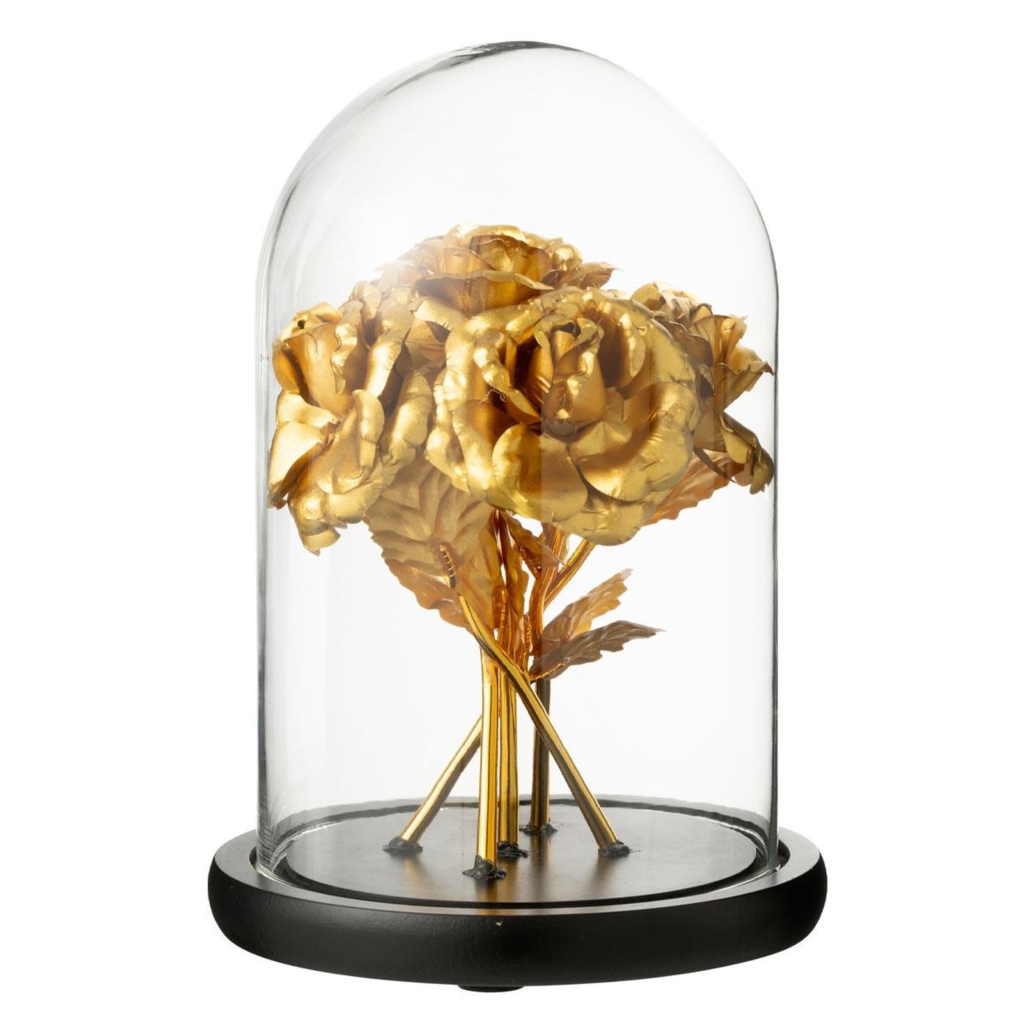 J-LINE Cloche déco en verre  bouquet de roses  26cm doré