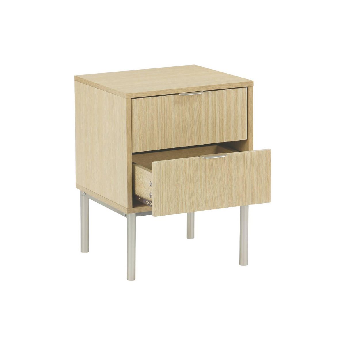 SWEEEK Table de chevet effet bois rainuré et métal. pieds métal champagne. 2 tiroirs