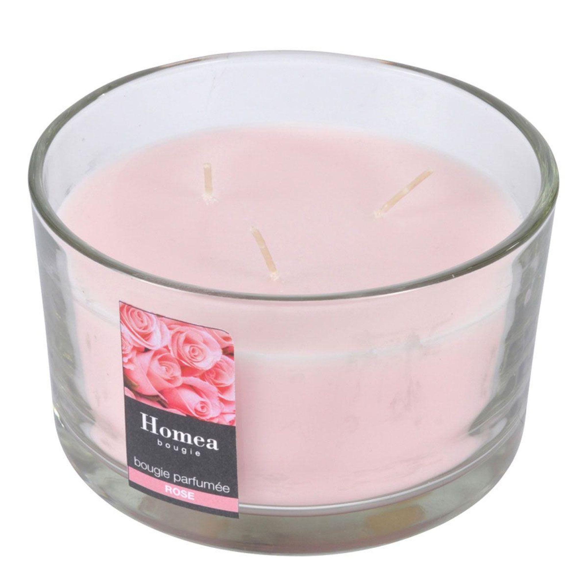 Voir la diapositive 2 : HOMEA Bougie parfumée 3 mèches  essentiel  13cm rose