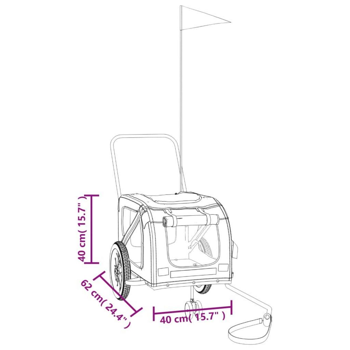 VIDAXL Remorque de velo pour animaux de compagnie gris et noir