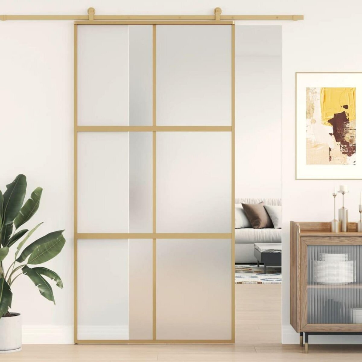 VIDAXL Porte coulissante dore 102,5x205 cm verre ESG depoli aluminium