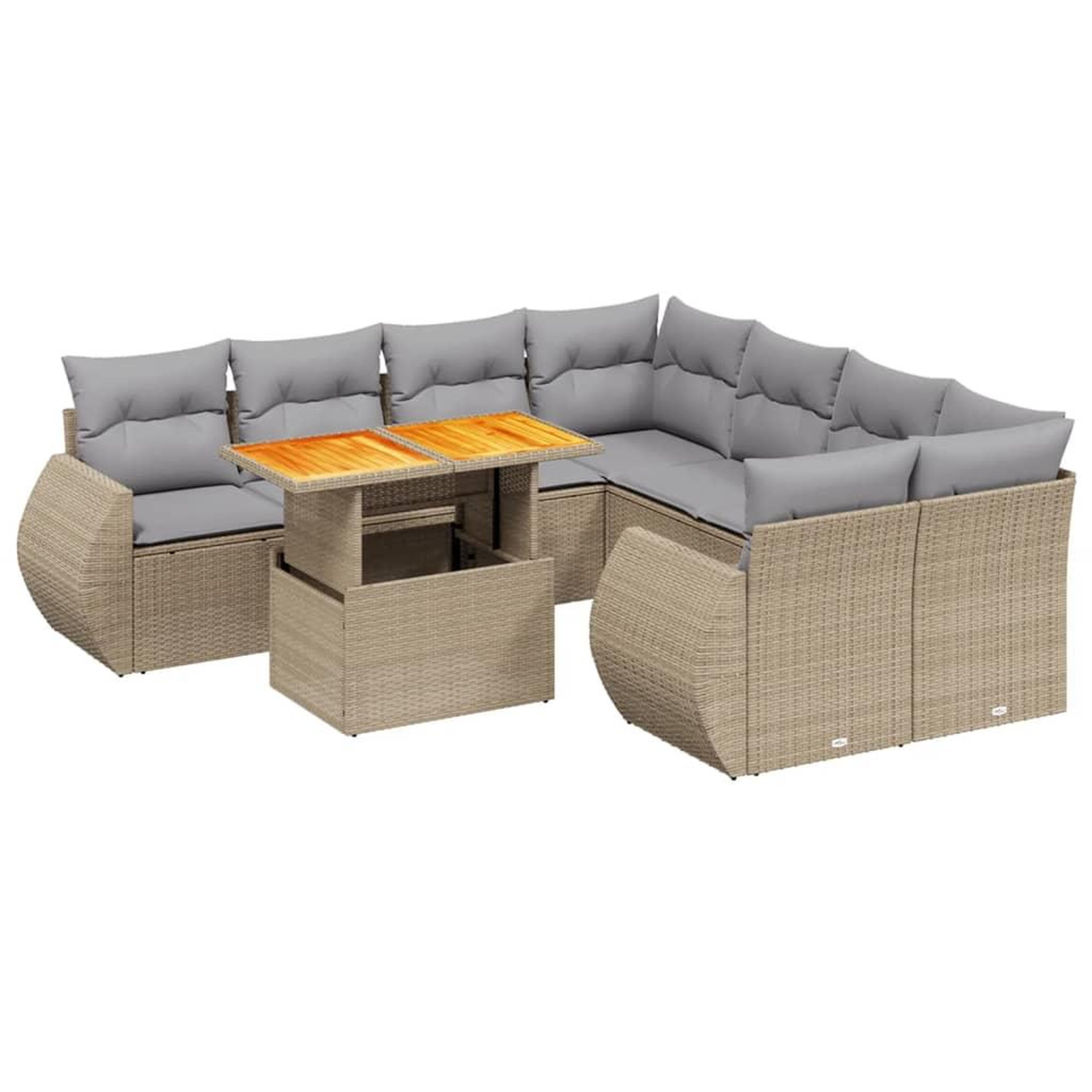 Voir la diapositive 2 : VIDAXL Salon de jardin avec coussins 9 pcs beige resine tressee