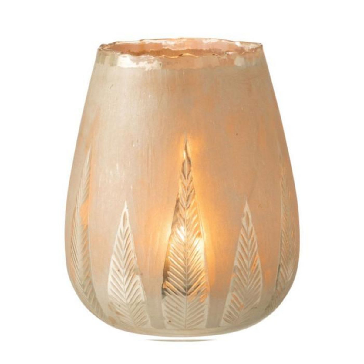 Paris Prix Photophore Design Rond  Feuilles  31cm Argent