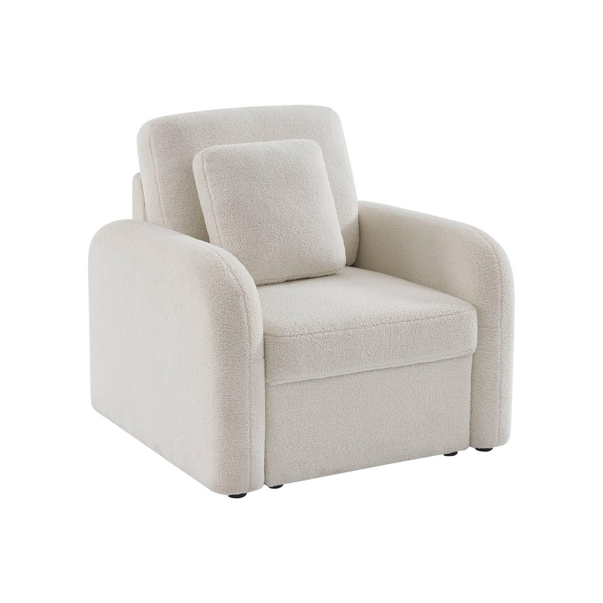 SWEEEK Fauteuil tissu bouclette blanche. lignes arrondies. Milano. L 90 x P 85 x H 85cm