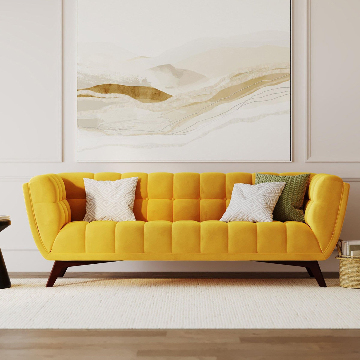 Rendez vous déco Canapé 3 places en velours jaune-Mona