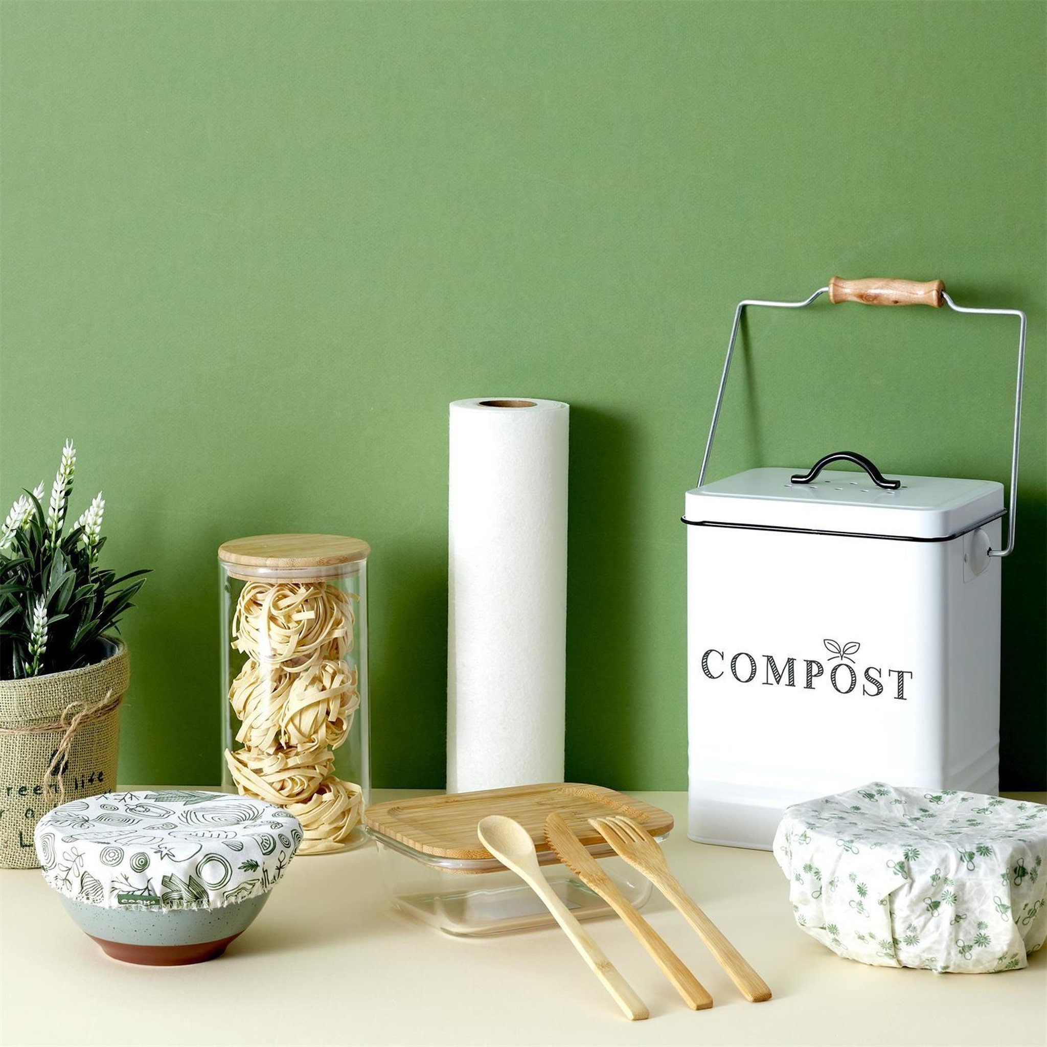 Voir la diapositive 2 : Je cherche une idee Poubelle de compostage 5 l en métal - blanc