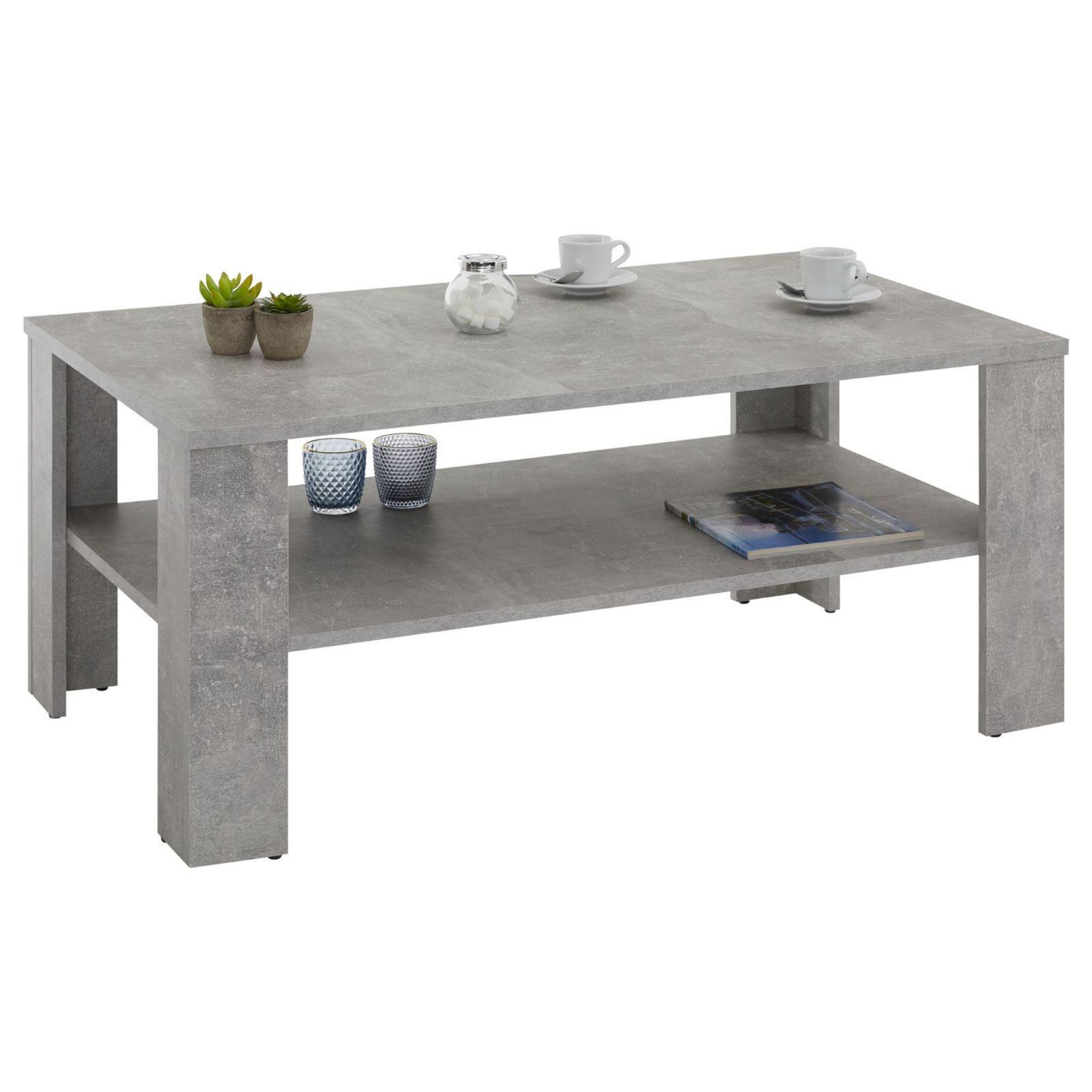 IDIMEX Table Basse Lorient Rectangulaire Béton - 100x59x44 Cm Avec Étagère Rangement Ouvert