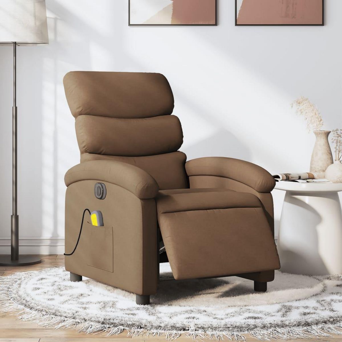 VIDAXL Fauteuil inclinable de massage electrique marron tissu
