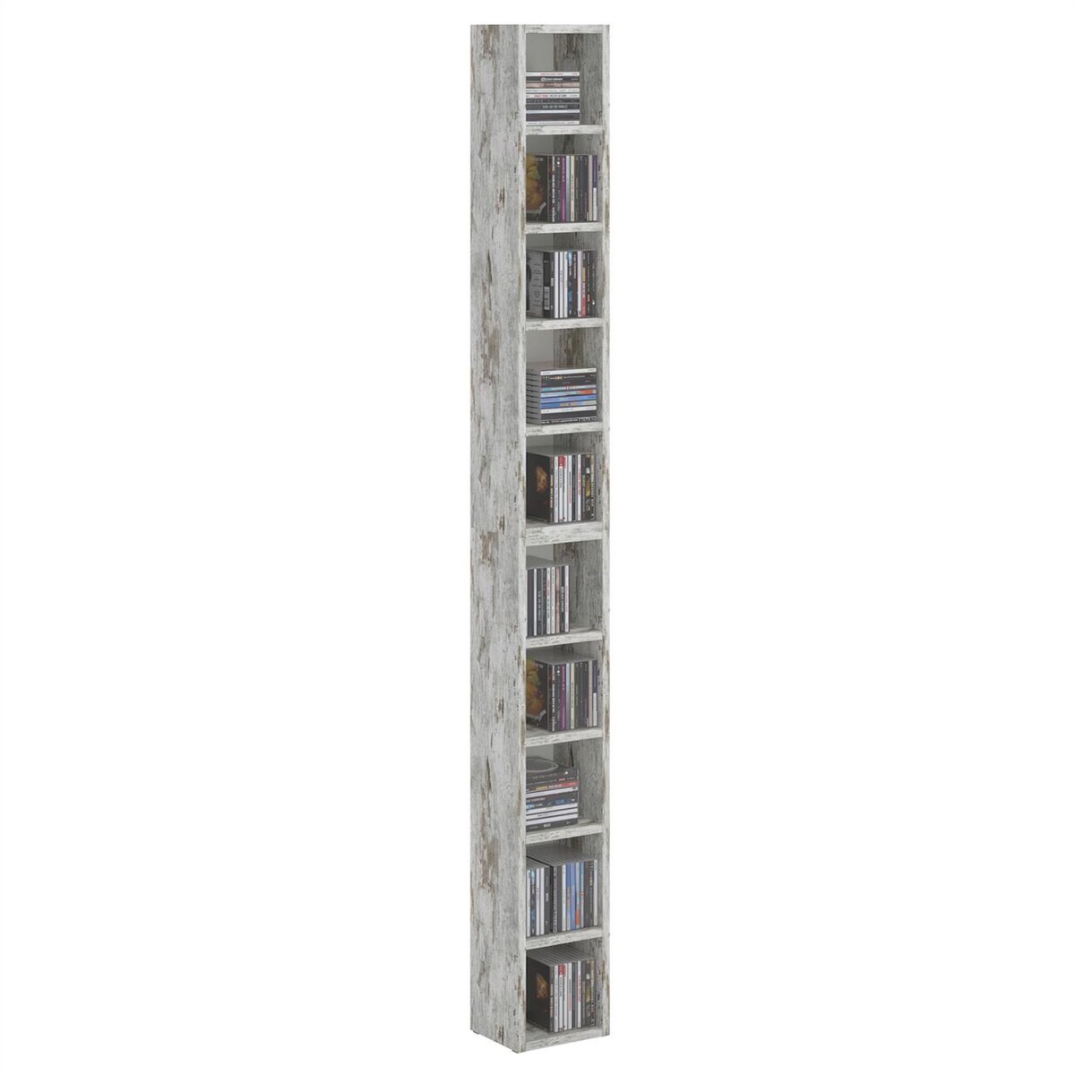IDIMEX Etagères modulables MUSIQUE pour CD et DVD, lot de 2 meubles de rangement en colonne avec 10 compartiments, en mélaminé shabby chic