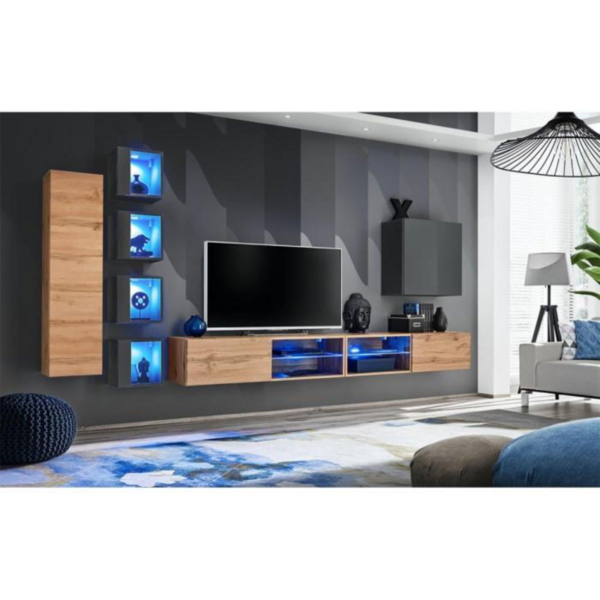 Paris Prix Ensemble Meuble TV  Switch XXVI  320cm Naturel & Gris