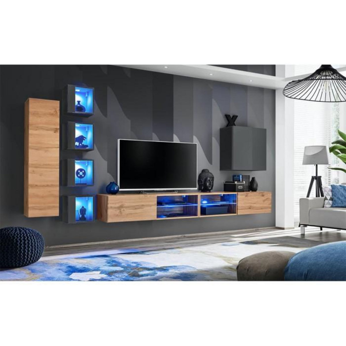 Paris Prix Ensemble Meuble TV  Switch XXVI  320cm Naturel & Gris