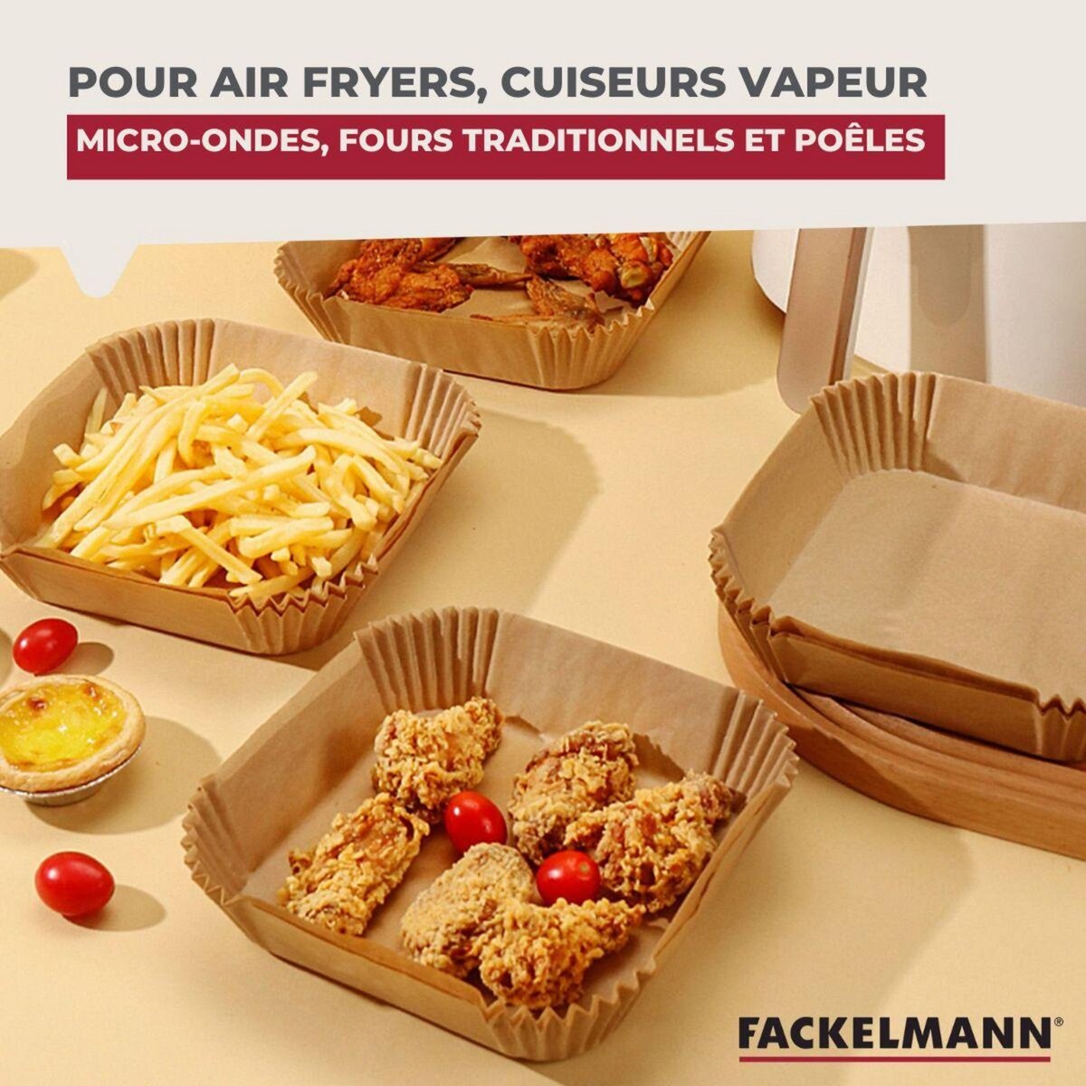 Fackelmann 50 Moules en papier antiadhésif pour friteuse air fryer sans huile carrés 20 cm Fackelmann