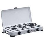 INTEC Réchaud gaz 3 feux 4100W - Brûleurs fonte Grille et Couvercle - Plaque de Cuisson Gaz Butane ou Propane