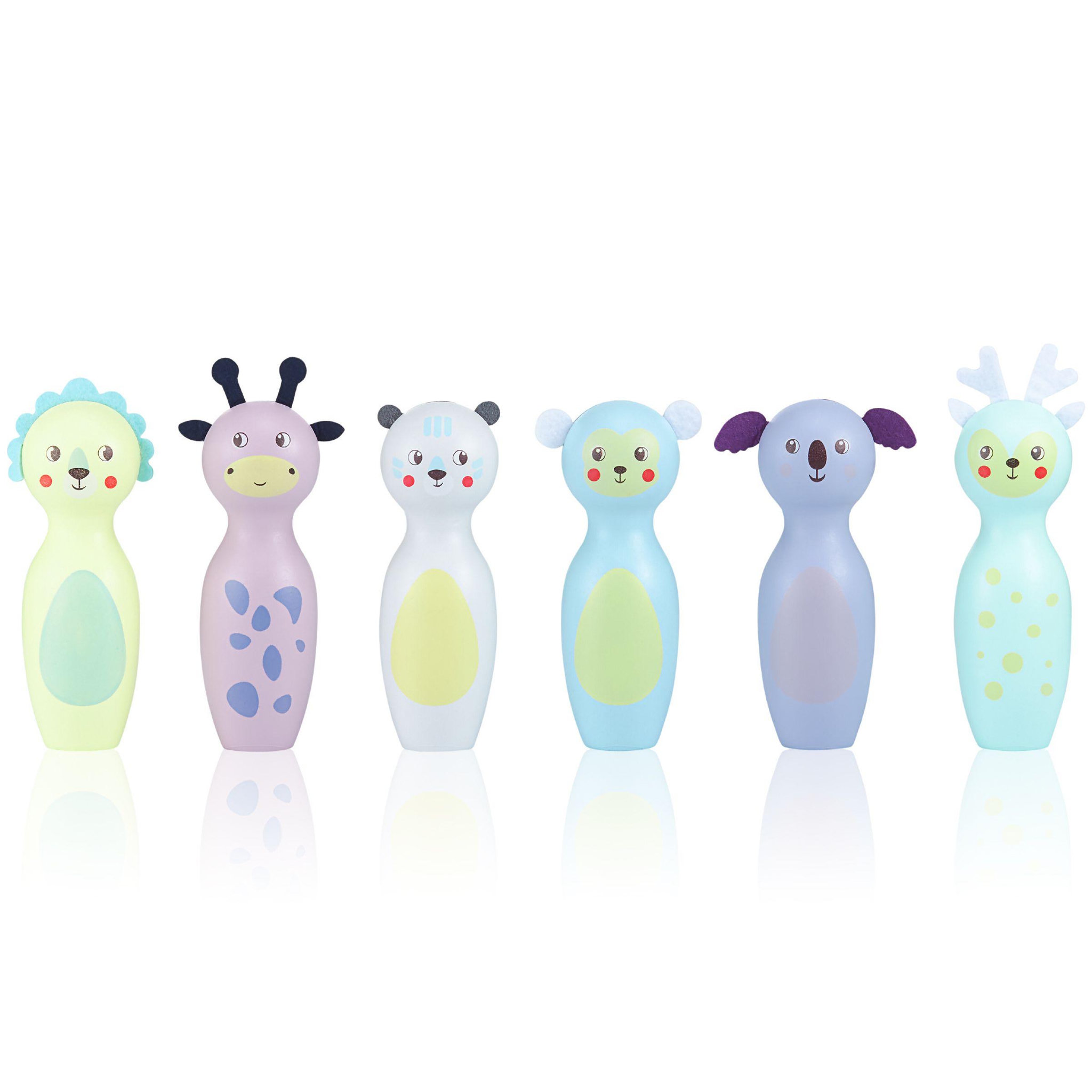 Voir la diapositive 3 : MAMABRUM Jeu de Quilles en Bois Enfants Mamabrum - Animaux Pastels, 6 Quilles et 4 Boules - Bowling Enfant