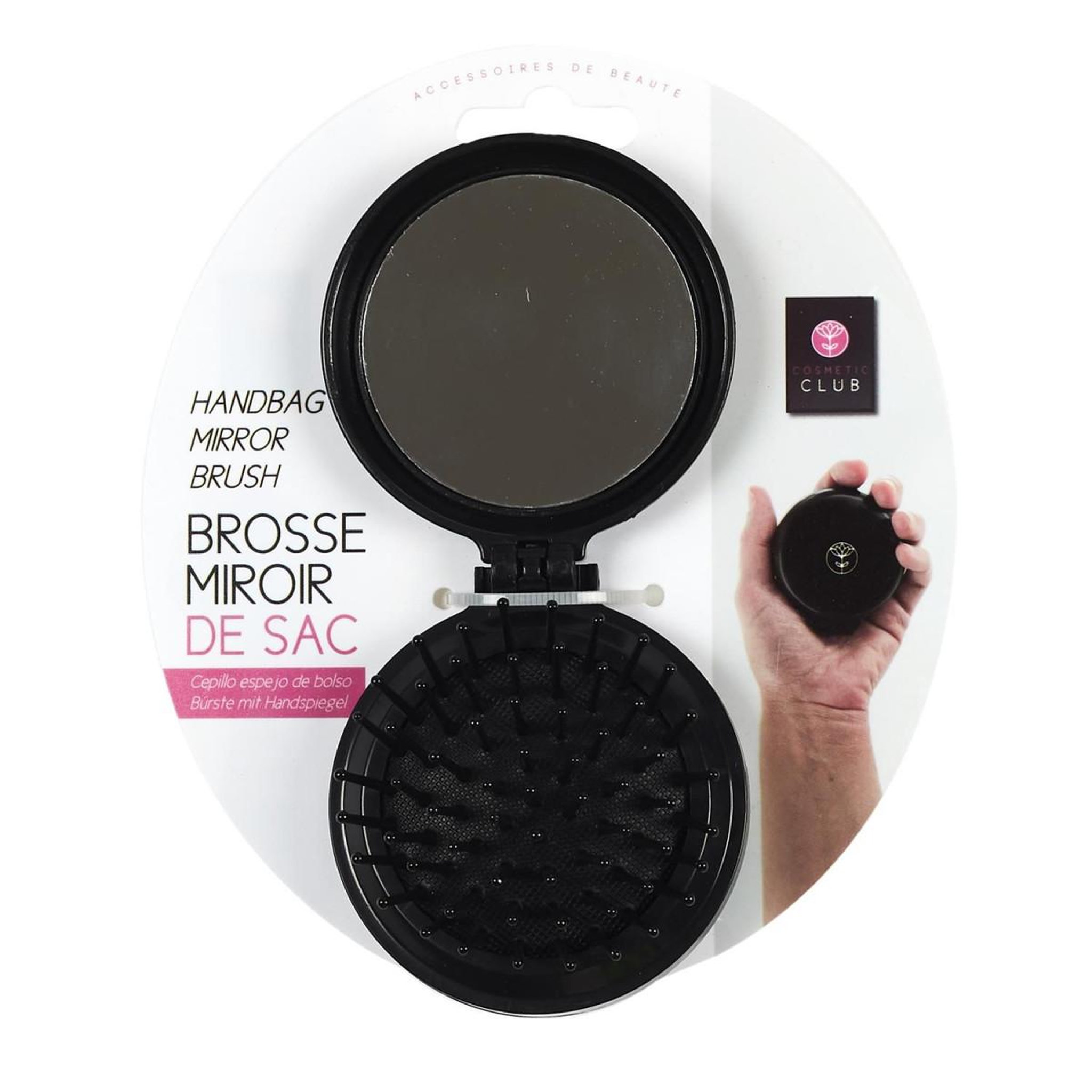 Voir la diapositive 5 : Cosmetic Club Brosse & miroir de sac  nomade  7cm noir