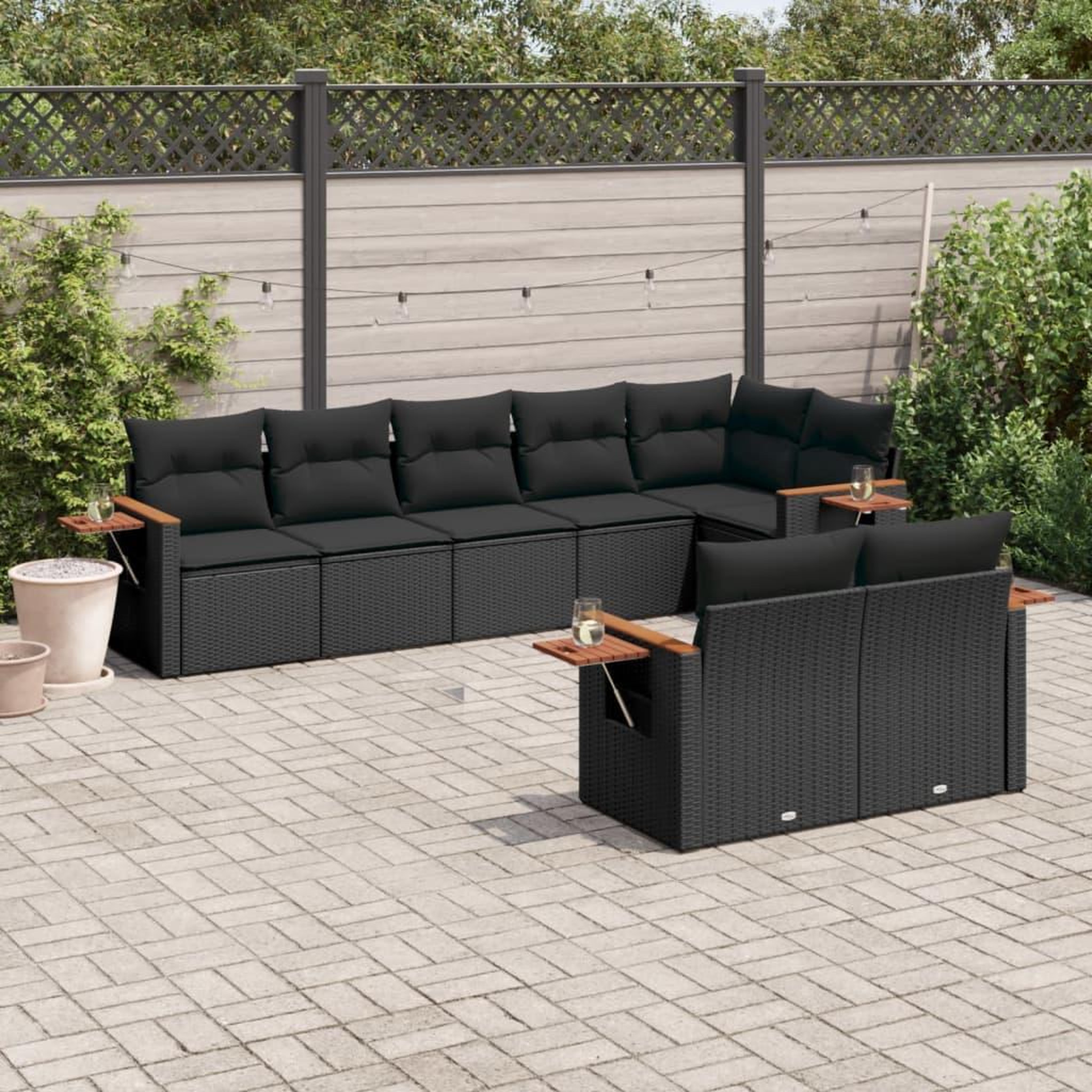 VIDAXL Salon de jardin 8 pcs avec coussins noir resine tressee