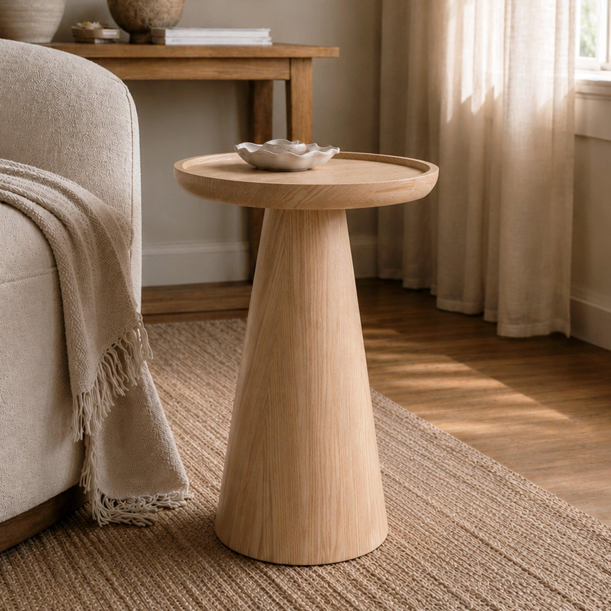 Voir la diapositive 2 : MAISON PAVANE Table d'appoint en placage chène blanc, d40 cm-côme