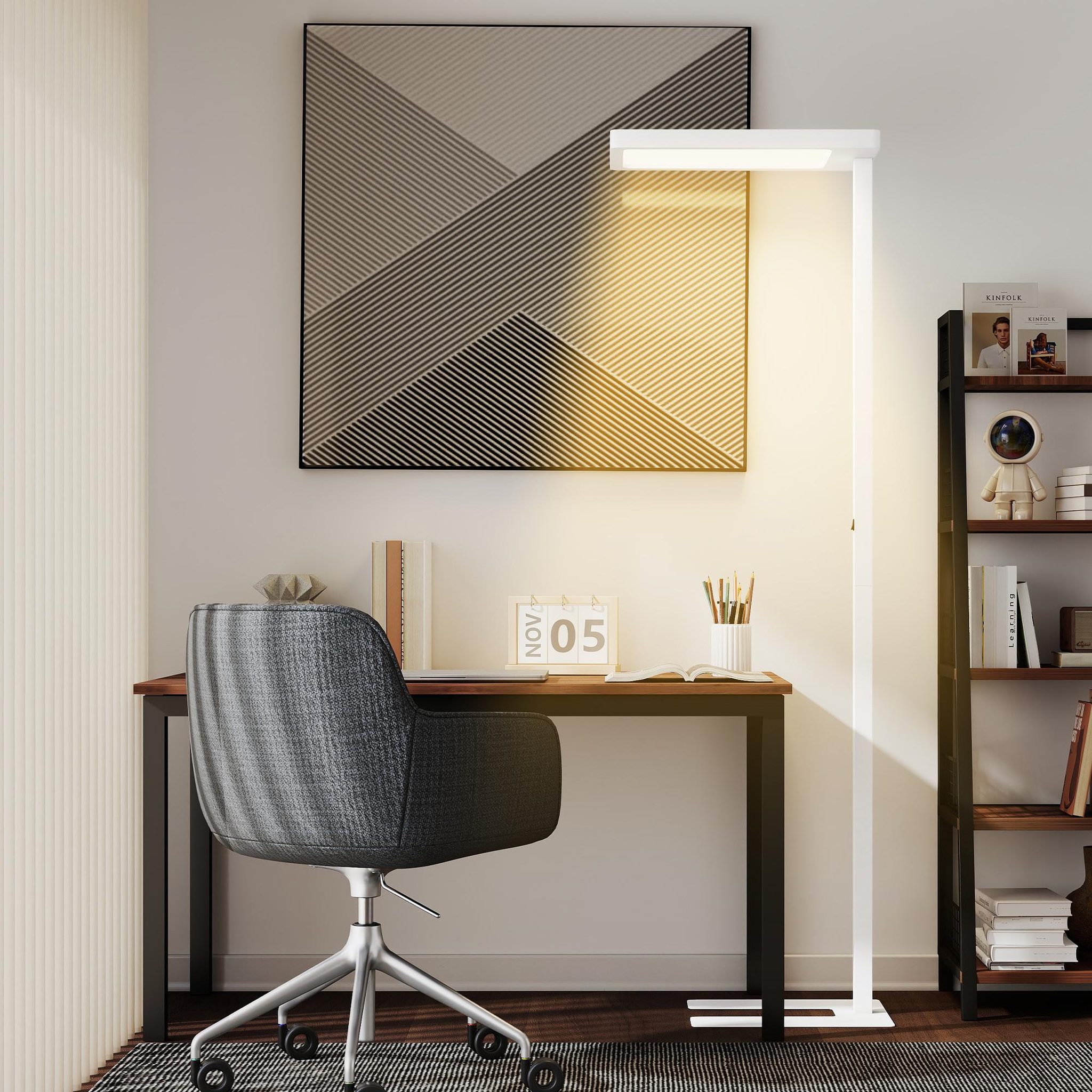 Voir la diapositive 4 : HOMCOM Lampadaire led dimmable sur pied de bureau 1560lm 40w h.196cm spectre complet réglable télécommande blanc