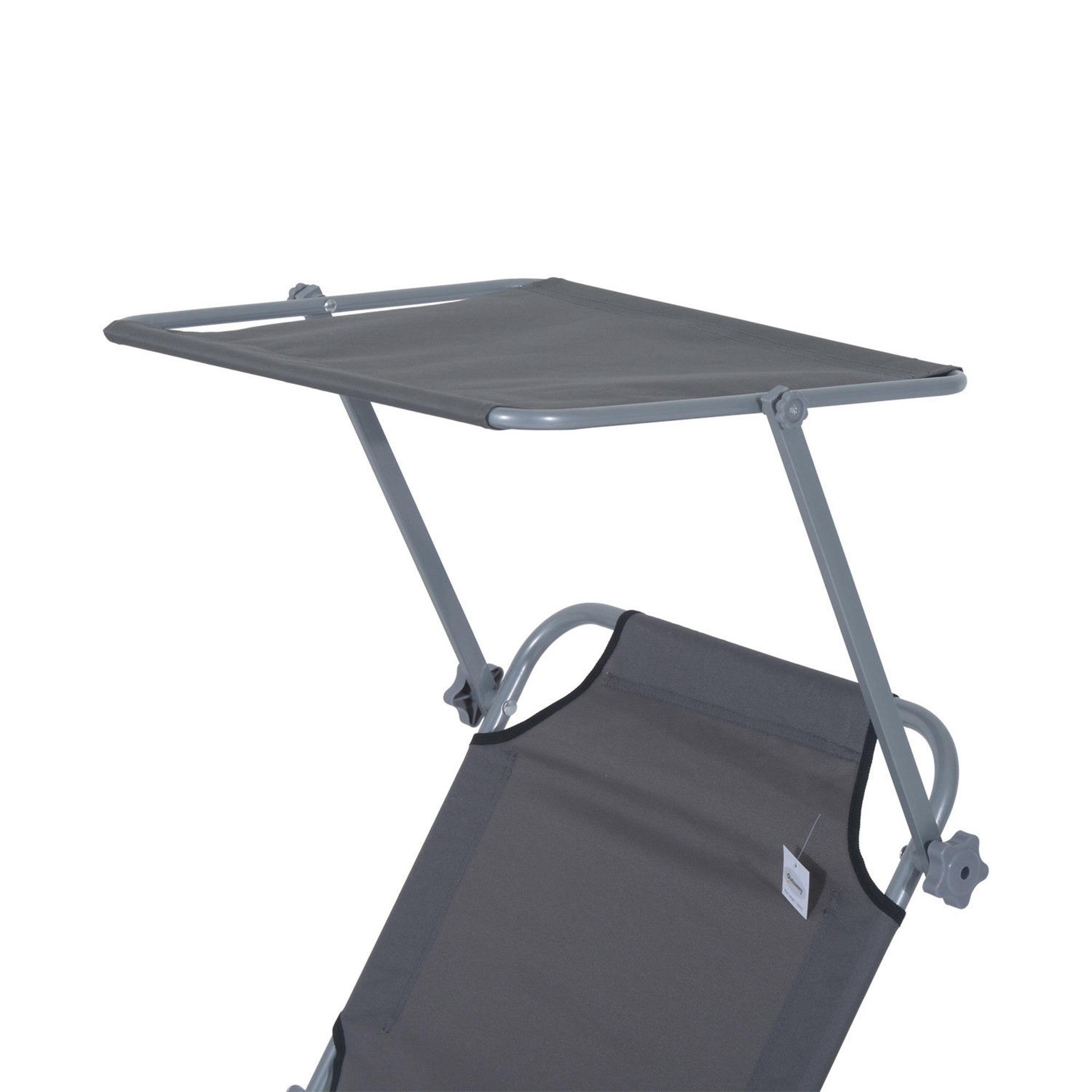 Voir la diapositive 5 : OUTSUNNY Transat bain de soleil pliable grand confort dossier et pare-soleil réglable multi-positions gris